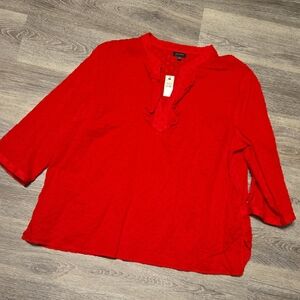 NWT Talbots True Red Rufgle Top XL